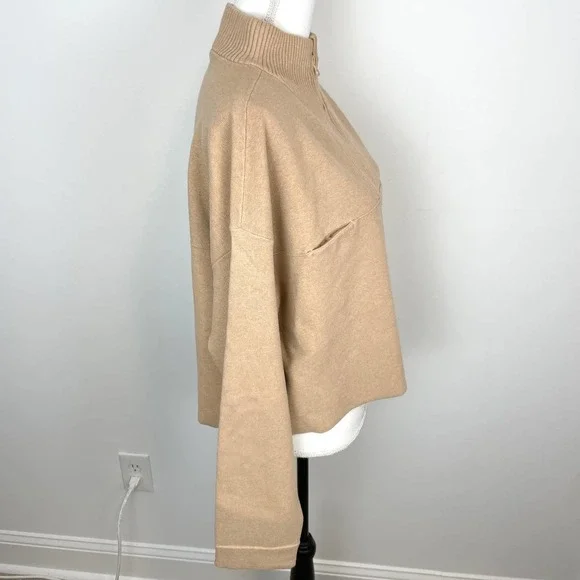 Lunya Cozy Cotton Silk Zip Pullover Sweater In Tranquil Tan Size XL New - Picture 8 of 13